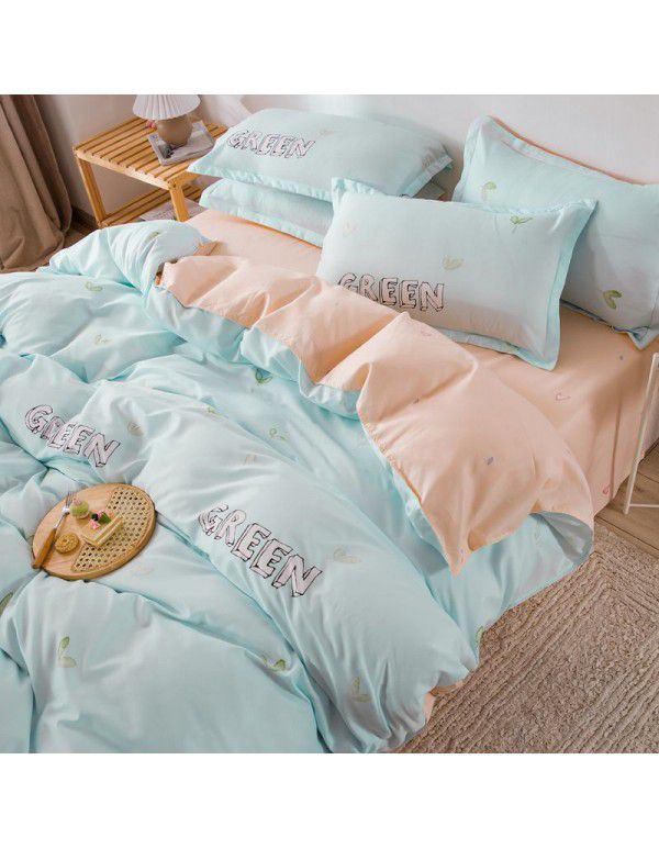 Korean version brushed single quilt cover single quilt quilt cover student dormitory washable cotton bed sheet women's four piece quilt cover