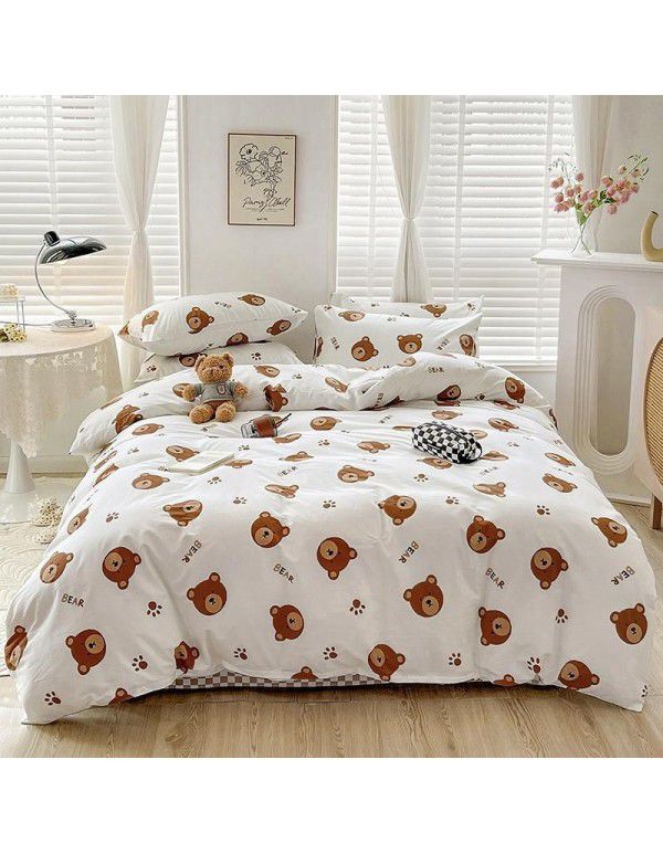 Hot selling ins Pastoral 60 Thread Count Cotton 4-Piece Set Printed Cotton Small Fresh Flat Sheet Quilt Cover Fitted Sheet Set Postage Package