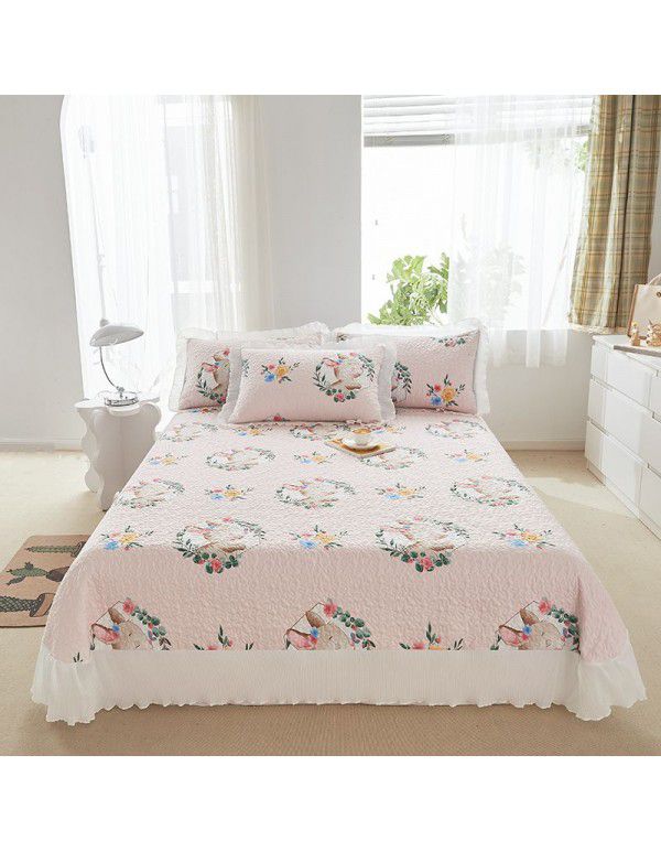 Small fresh printed bed cover with cotton chiffon lace bed cover bedspread single piece all-purpose bed cover kit wholesale