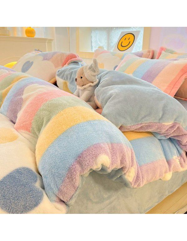 Milk velvet winter warm Farai velvet 4-piece set thickened coral velvet female bedding double-sided velvet quilt cover sheet