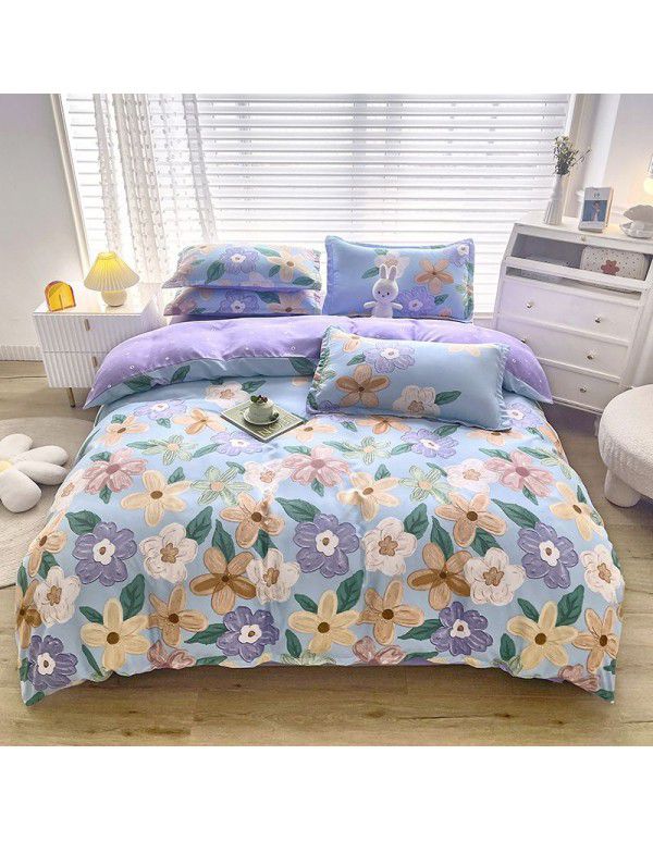 Plant cashmere four piece bed sheet and quilt cover three piece gift group purchase wholesale factory direct sale aloe cotton four piece set