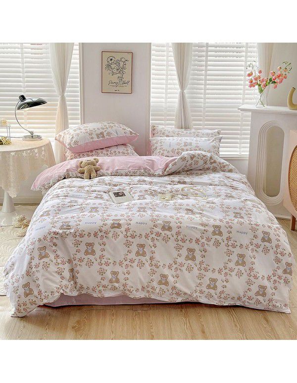 Ins wind small fresh cotton four piece cotton three piece bed sheet