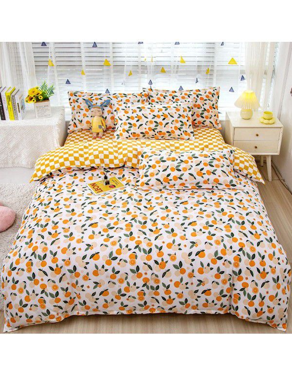 Wholesale thickened cotton matted four piece set spring and autumn cotton bed sheets and quilts, one piece of bedding