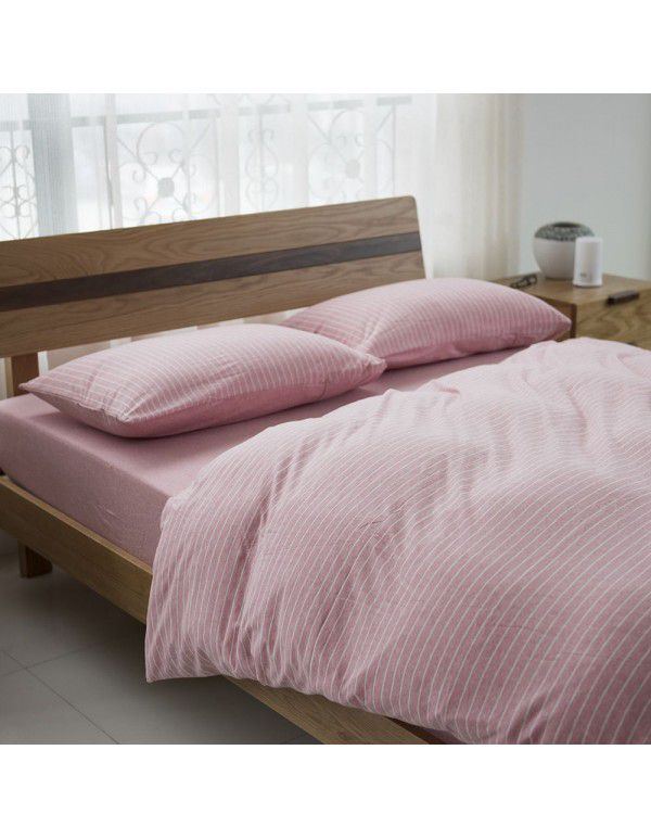 Quilt Cover Indian Cotton Knitted Cotton Quilt Cover Cotton Pillow Case Stripe Set Fitted Sheet Sheet Nantong Home Textile Wholesale
