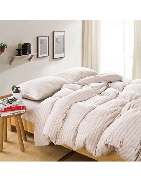 Quilt Cover Indian Cotton Knitted Cotton Quilt Cover Cotton Pillow Case Stripe Set Fitted Sheet Sheet Nantong Home Textile Wholesale