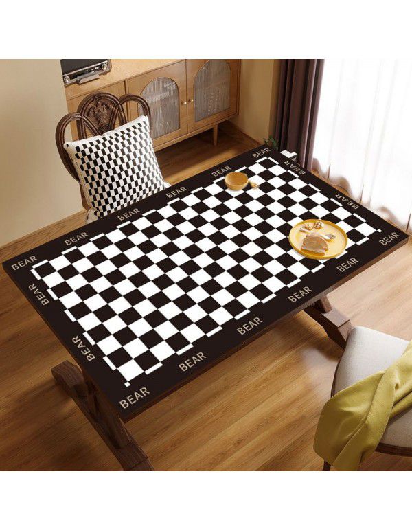 Vintage chessboard leather table mat waterproof oil proof table mat wash free hot resistant table cloth tea table desk desk mat