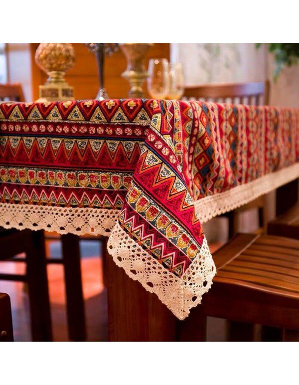 Xinjiang Style Table Cloth Exotic Table Cloth Retro American Ethnic Style Cotton Linen Bar Room Tea Table Student