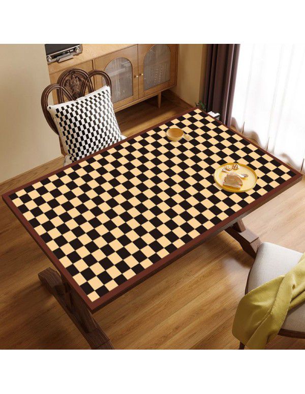 Vintage chessboard leather table mat waterproof oil proof table mat wash free hot resistant table cloth tea table desk desk mat