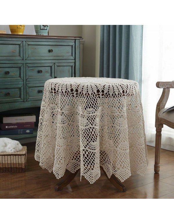 Hand crochet hollowed out white solid color tablecloth Tea table TV cabinet Round table tablecloth Fabric package