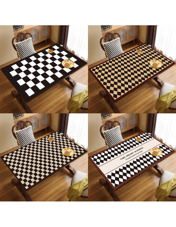 Vintage chessboard leather table mat waterproof oil proof table mat wash free hot resistant table cloth tea table desk desk mat