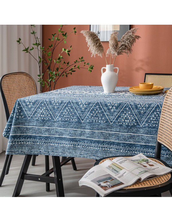 Yimanqi table cloth blue geometric triangle printing blog cotton linen rectangular table cloth tea table cover