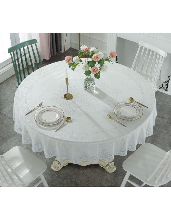 Cross border e-commerce gray big grid tassel imitation cotton linen tablecloth round household