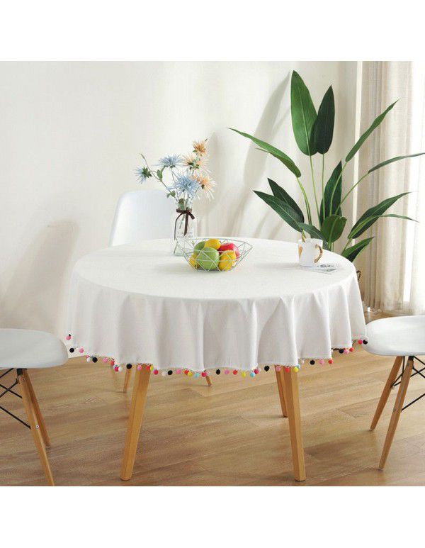 New Colorful Wool Ball Round Christmas Day Decorative Table Cloth Amazon Cotton Linen Table Cloth