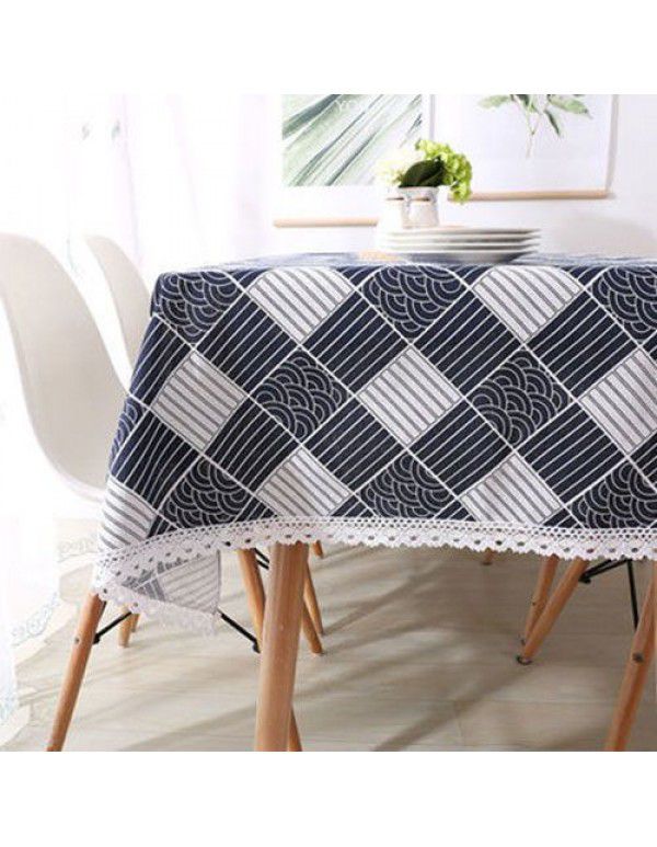 Cotton and linen table cloth, simple lattice, Nordic desk, student dormitory, square lace, cute computer table cloth