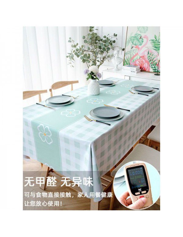 Tea table table cloth waterproof, scald proof, oil proof, wash free rectangular table mat ins wind light luxury plastic table cloth substitute