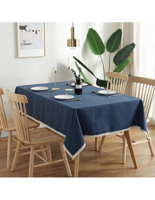 INS Nordic solid color waterproof imitation cotton and linen lace tassel round rectangular tablecloth table cloth tea table cover