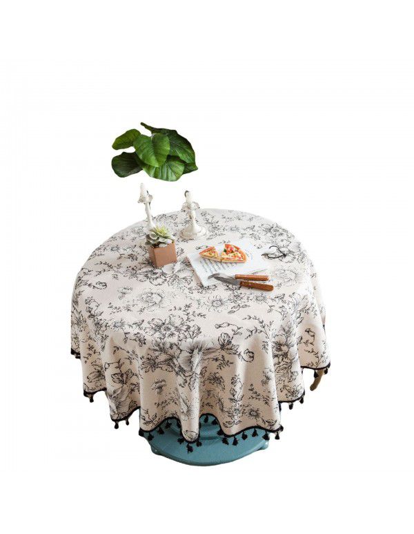 Yimanqiyun tablecloth rose printing tablecloth cotton and linen round cloth small round table INS style