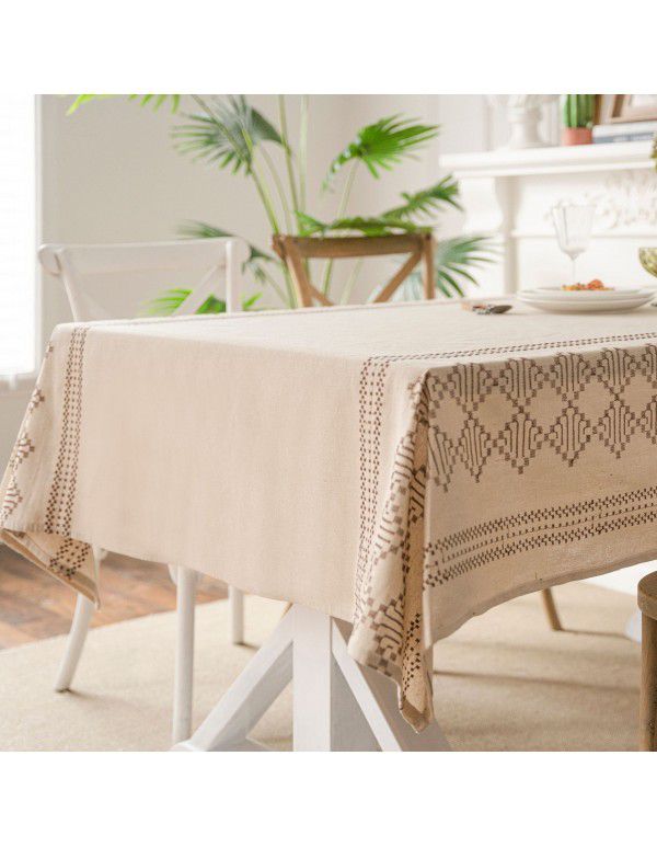 Yimanqiyun tablecloth ins cotton linen coffee embroidery geometric cotton linen tablecloth