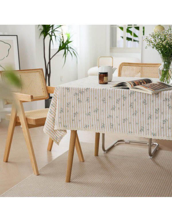 Small floral cotton and linen tassel lace cloth tablecloth Small fresh countryside photo background cloth Literature and art desk cloth