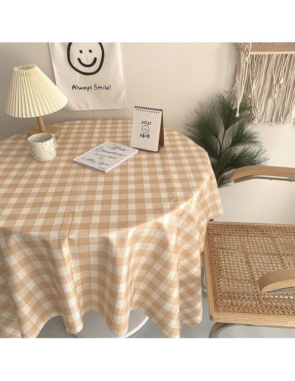Wholesale ins hanfeng simple table cloth round table plaid table cloth small fresh desk plush background cloth factory