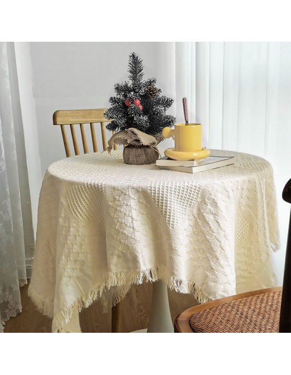 French ins style white table cloth Japanese tea table table cloth Net red photo round table cloth cotton linen table mat cover