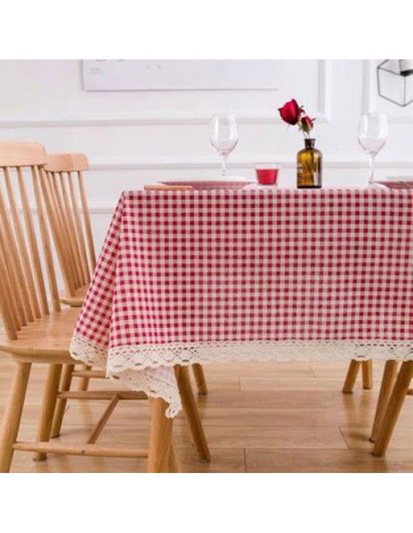 Cotton and linen table cloth, simple lattice, Nordic desk, student dormitory, square lace, cute computer table cloth