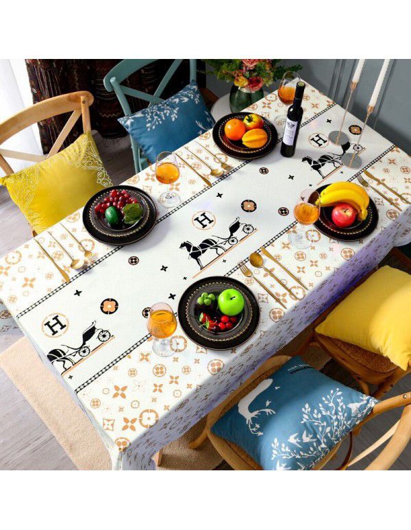Tea table table cloth waterproof, scald proof, oil proof, wash free rectangular table mat ins wind light luxury plastic table cloth substitute