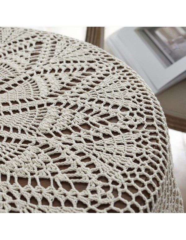 Hand crochet hollowed out white solid color tablecloth Tea table TV cabinet Round table tablecloth Fabric package