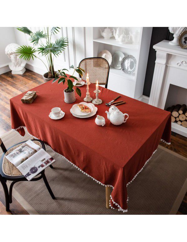 Yimanqiyun Solid INS Orange Christmas Day Table Cloth Plain Table Cloth Washed Cotton Household Rectangle