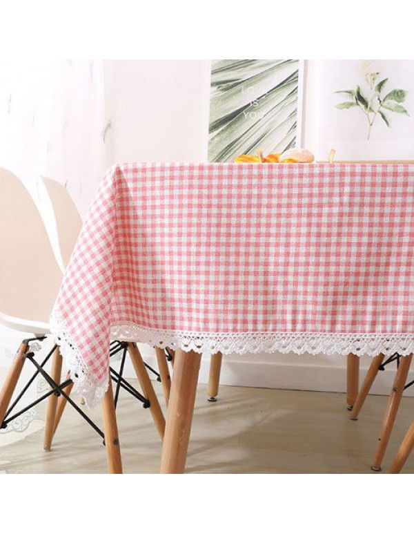 Cotton and linen table cloth, simple lattice, Nordic desk, student dormitory, square lace, cute computer table cloth