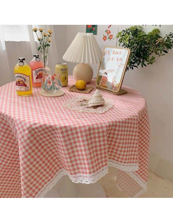 Cotton and linen table cloth, simple lattice, Nordic desk, student dormitory, square lace, cute computer table cloth