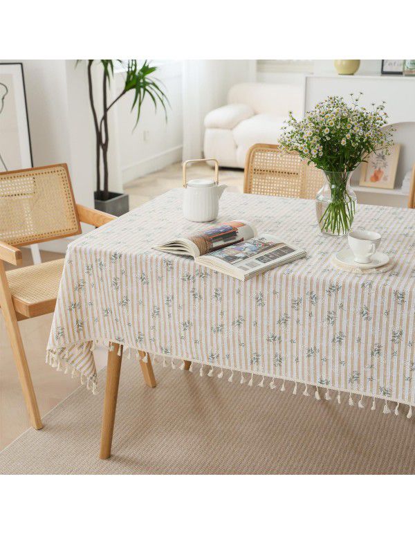 Small floral cotton and linen tassel lace cloth tablecloth Small fresh countryside photo background cloth Literature and art desk cloth