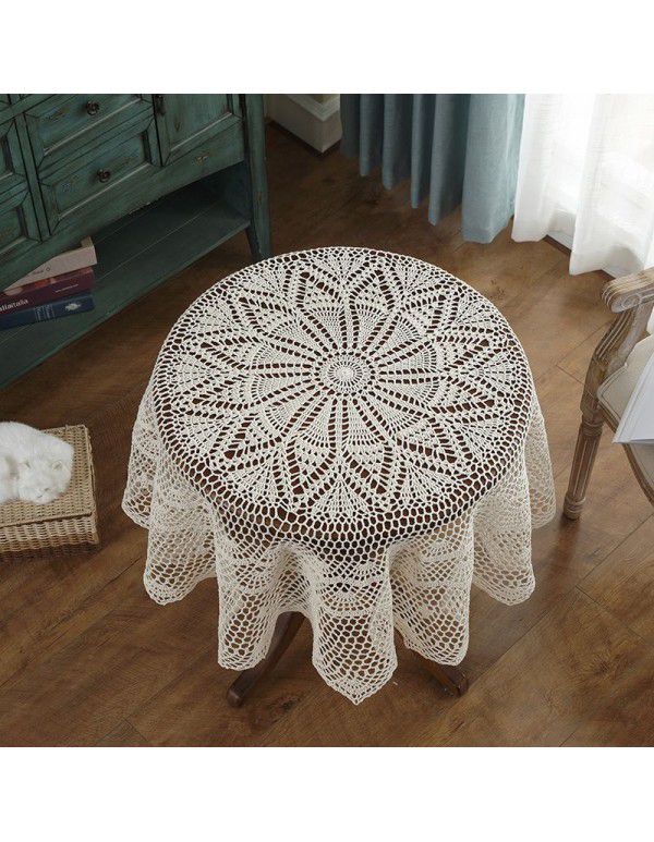 Hand crochet hollowed out white solid color tablecloth Tea table TV cabinet Round table tablecloth Fabric package