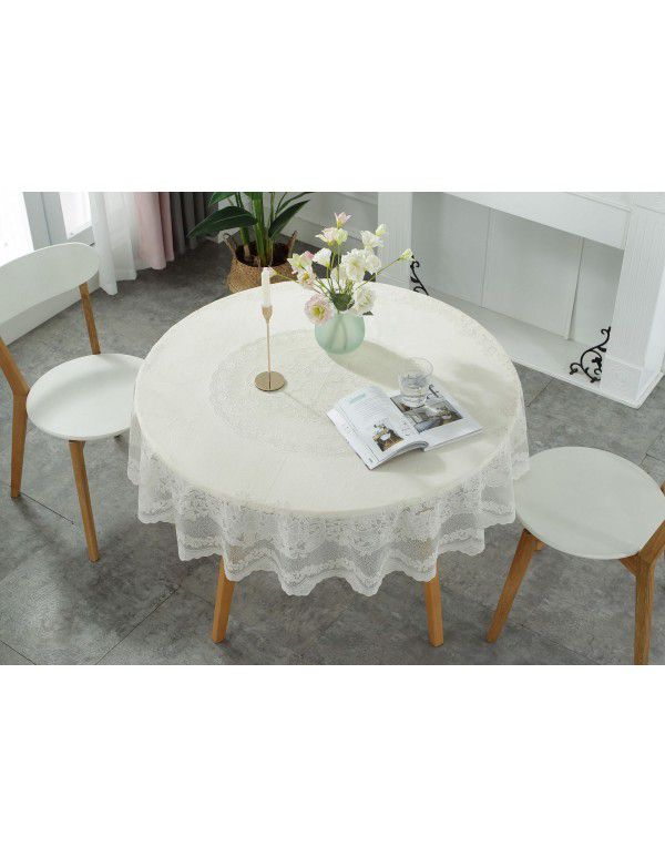Cross border e-commerce gray big grid tassel imitation cotton linen tablecloth round household