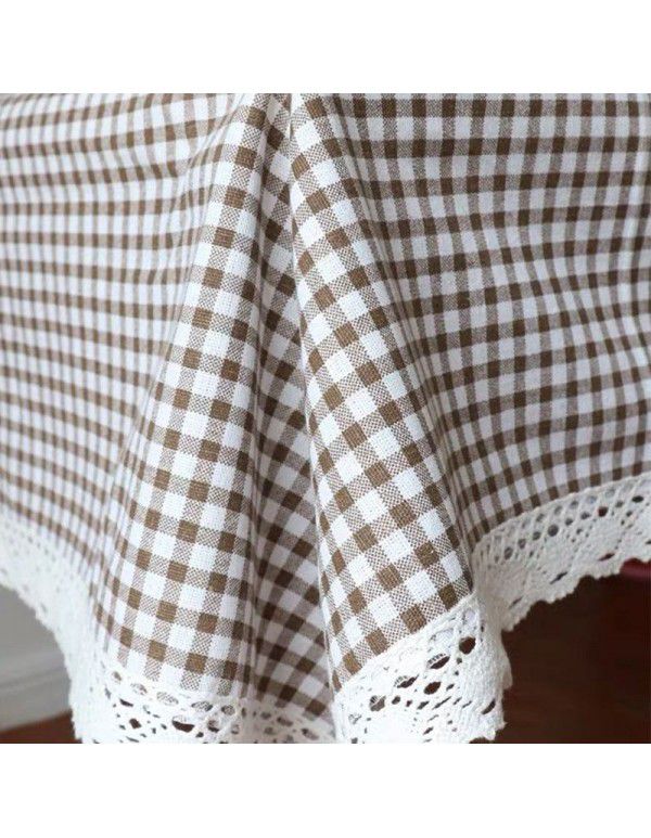 Cotton and linen table cloth, simple lattice, Nordic desk, student dormitory, square lace, cute computer table cloth