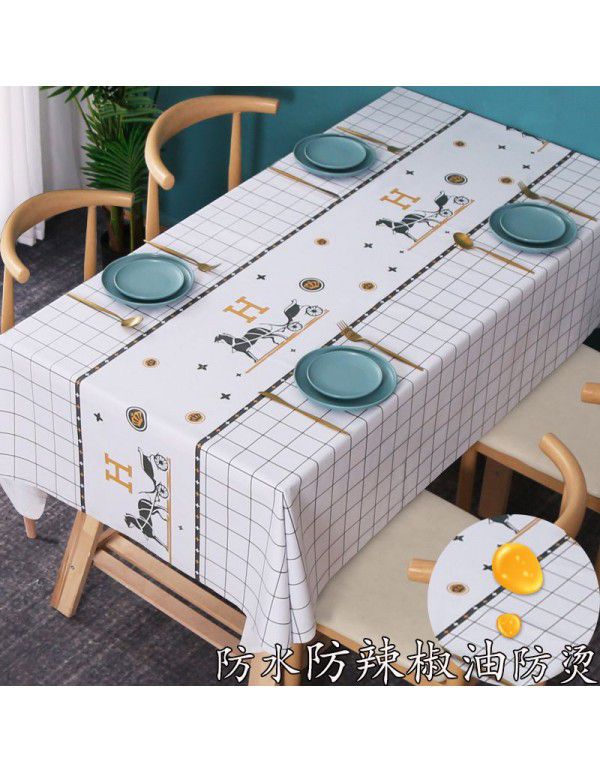 Tea table table cloth waterproof, scald proof, oil proof, wash free rectangular table mat ins wind light luxury plastic table cloth substitute