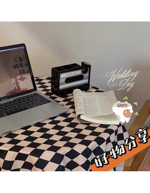 Wholesale ins hanfeng simple table cloth round table plaid table cloth small fresh desk plush background cloth factory