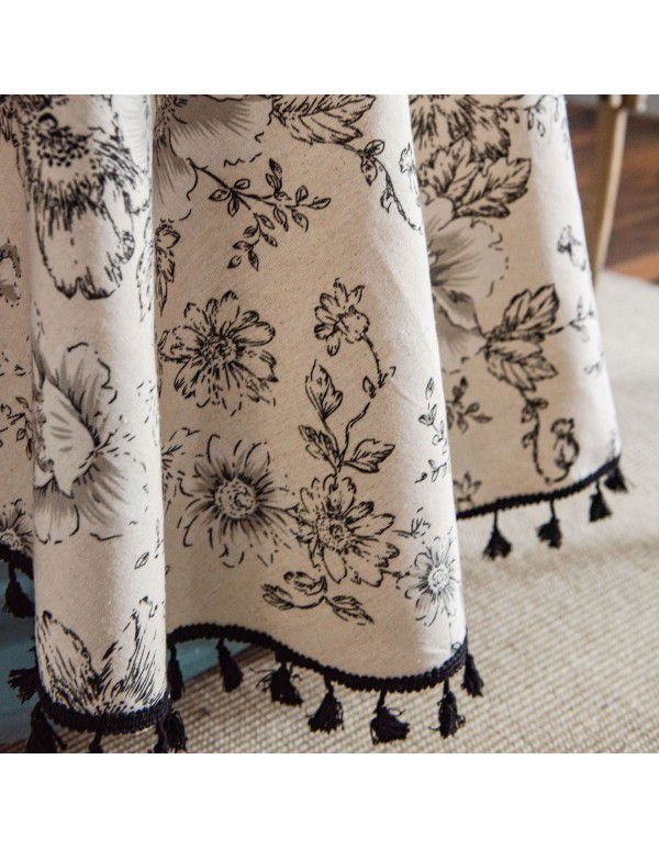 Yimanqiyun tablecloth rose printing tablecloth cotton and linen round cloth small round table INS style