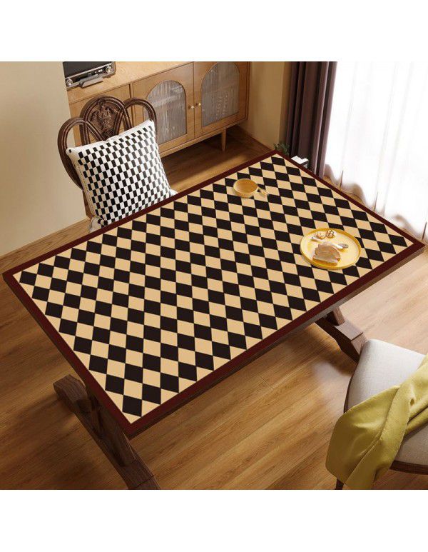Vintage chessboard leather table mat waterproof oil proof table mat wash free hot resistant table cloth tea table desk desk mat
