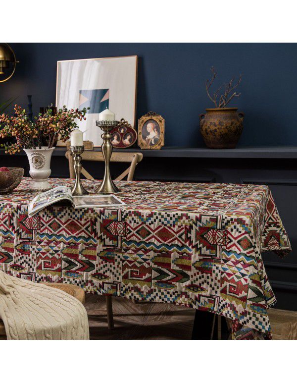Yimanqiyun American Table Cloth Colorful Jacquard Table Cloth Double sided Pattern Thick Table Cloth Geometric Bohemian Style