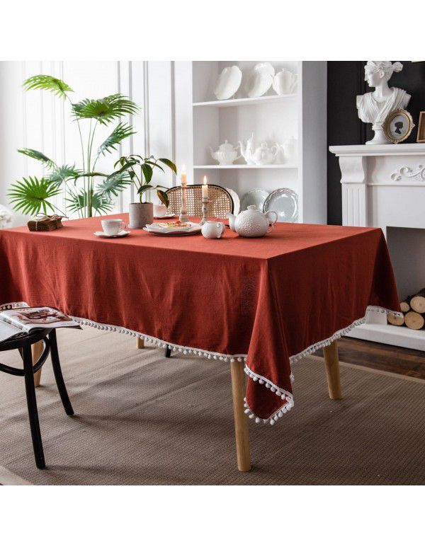 Yimanqiyun Solid INS Orange Christmas Day Table Cloth Plain Table Cloth Washed Cotton Household Rectangle