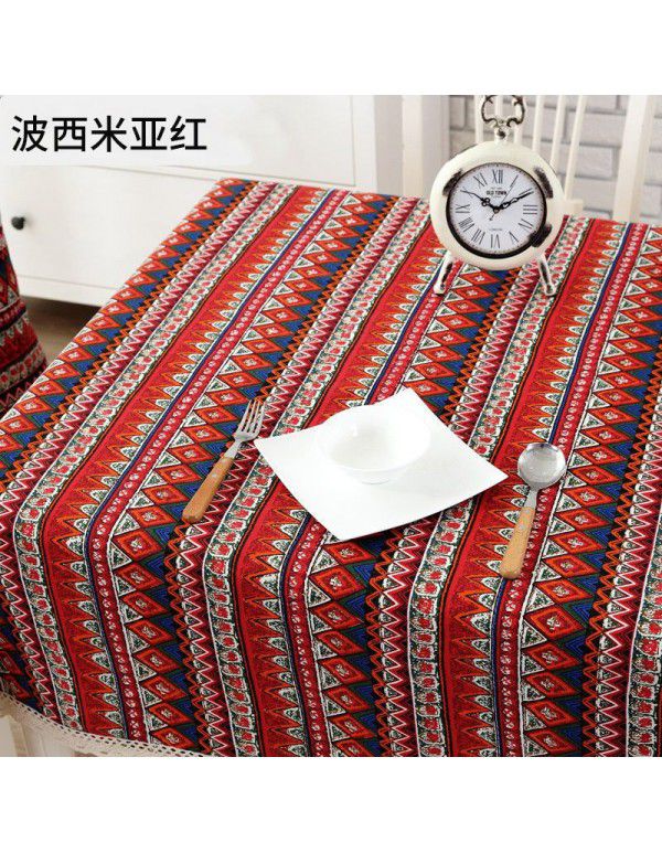 Xinjiang Style Table Cloth Exotic Table Cloth Retro American Ethnic Style Cotton Linen Bar Room Tea Table Student