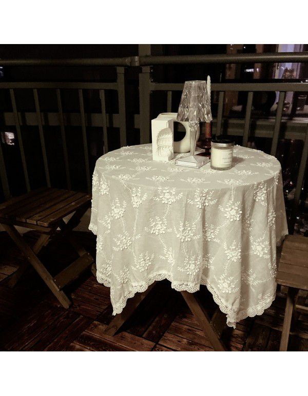 Garden tablecloth French ins style white lace retro luxury round table cloth table cloth balcony tea table cloth