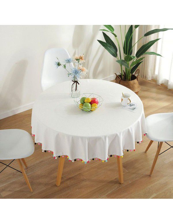 New Colorful Wool Ball Round Christmas Day Decorative Table Cloth Amazon Cotton Linen Table Cloth