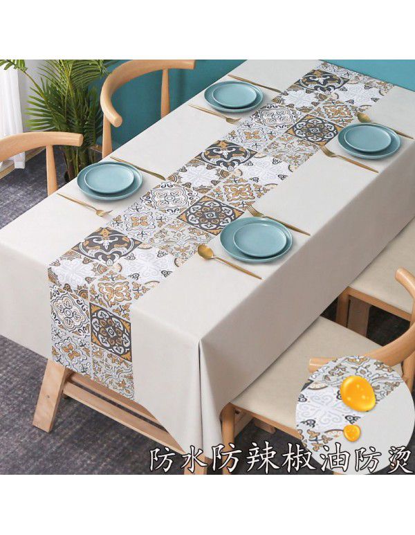 Tea table table cloth waterproof, scald proof, oil proof, wash free rectangular table mat ins wind light luxury plastic table cloth substitute