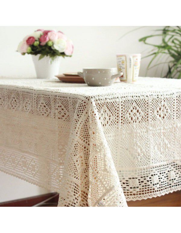 American style retro pastoral hollow hook flower lace tablecloth cloth rectangular table small round table tea table sofa cover