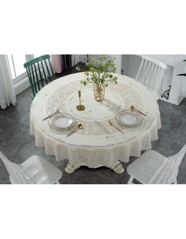 Cross border e-commerce gray big grid tassel imitation cotton linen tablecloth round household