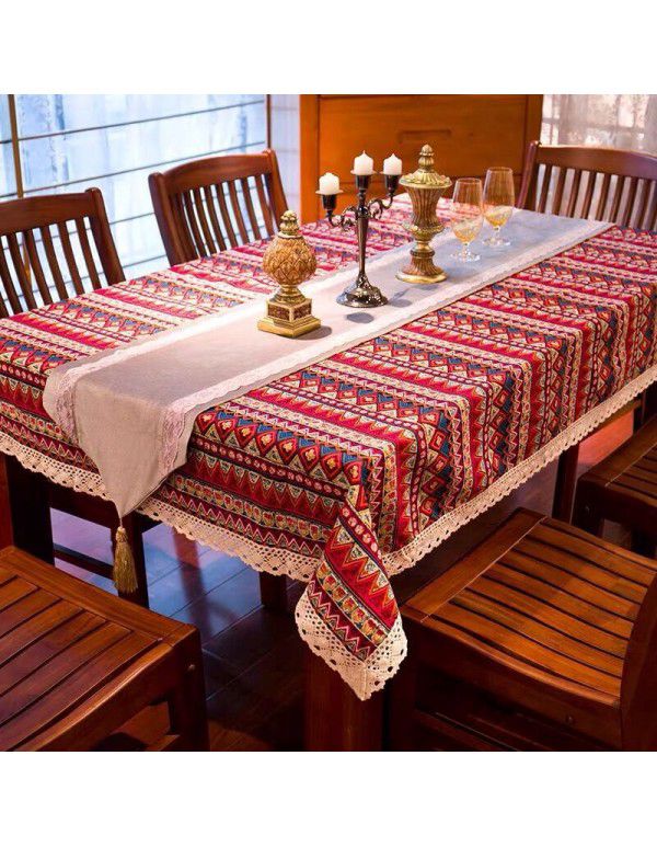Xinjiang Style Table Cloth Exotic Table Cloth Retro American Ethnic Style Cotton Linen Bar Room Tea Table Student