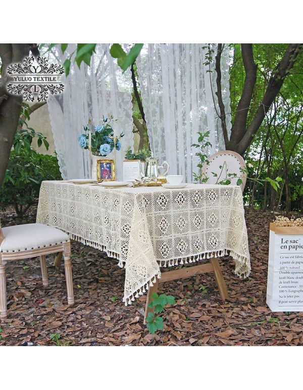 French Lace Table Cloth Vintage Hand crocheted Woven American Garden Table Table Cloth Desk ins Girl Nordic