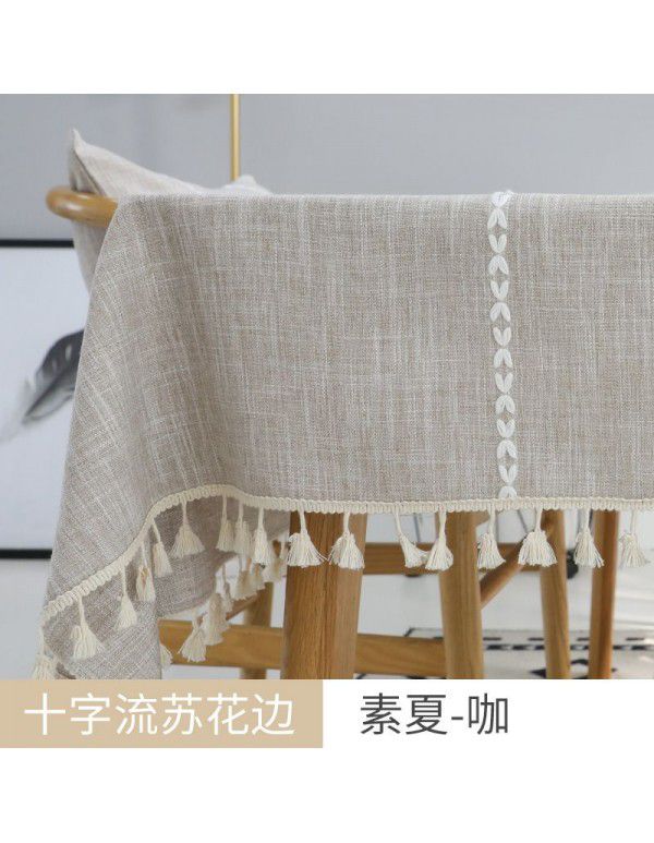 Table cloth waterproof and antifouling cotton linen Japanese rectangular tea table cloth table mat simple linen desk student cloth